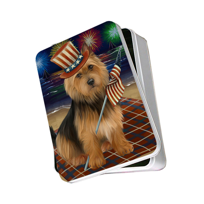 4th of July Independence Day Firework Australian Terrier Dog Photo Storage Tin PITN52059