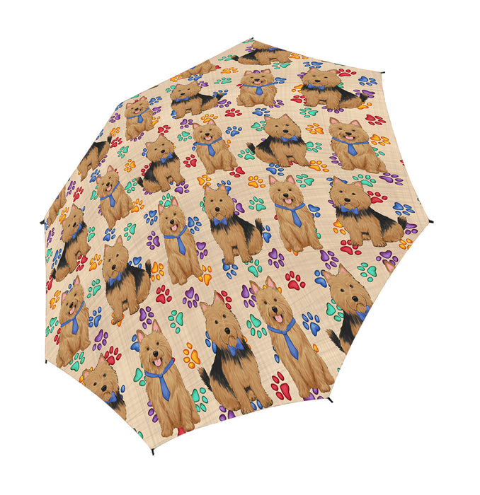 Rainbow Paw Print Australian Terrier Dogs Blue Semi-Automatic Foldable Umbrella