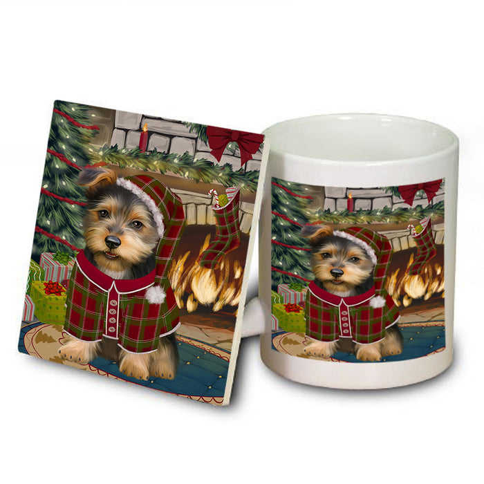 The Stocking was Hung Australian Terrier Dog Mug and Coaster Set MUC55176