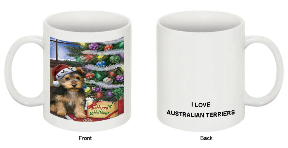 Christmas Happy Holidays Australian Terrier Dog with Tree and Presents Coffee Mug MUG48836