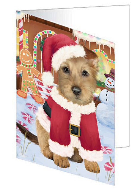 Christmas Gingerbread House Candyfest Australian Terrier Dog Handmade Artwork Assorted Pets Greeting Cards and Note Cards with Envelopes for All Occasions and Holiday Seasons GCD72986