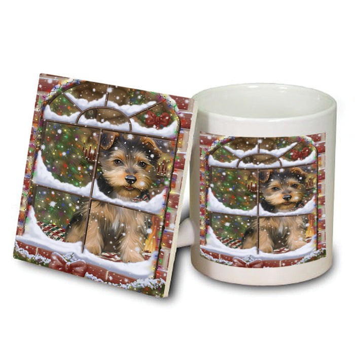 Please Come Home For Christmas Australian Terrier Dog Sitting In Window Mug and Coaster Set MUC53604
