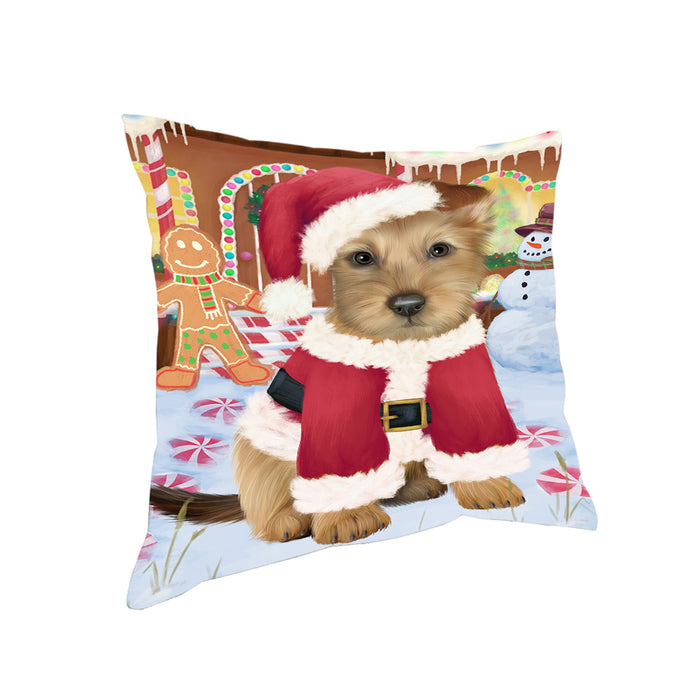 Christmas Gingerbread House Candyfest Australian Terrier Dog Pillow PIL78920