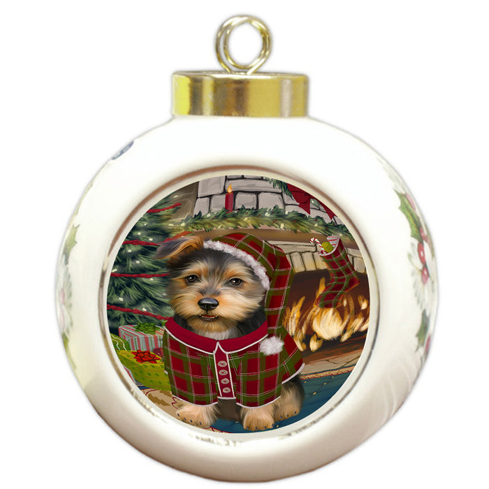 The Stocking was Hung Australian Terrier Dog Round Ball Christmas Ornament RBPOR55540