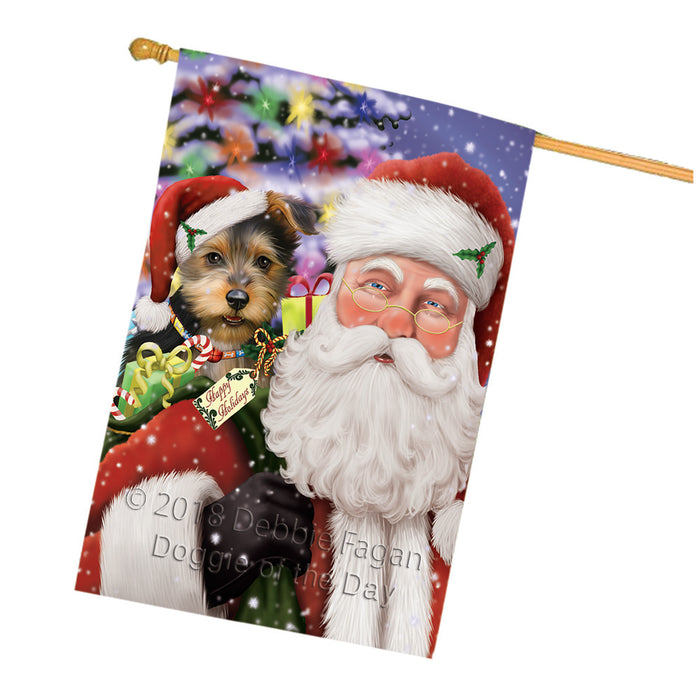 Santa Carrying Australian Terrier Dog and Christmas Presents House Flag FLG53867