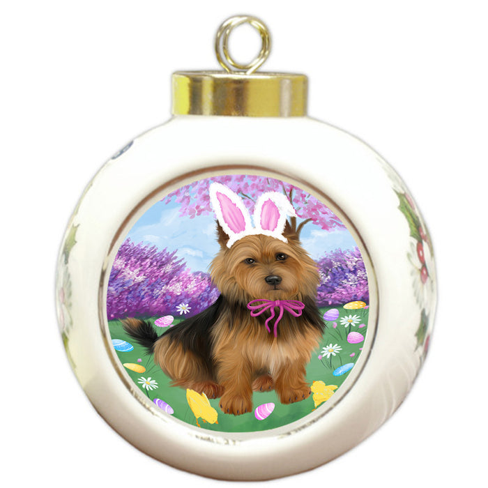 Easter Holiday Australian Terrier Dog Round Ball Christmas Ornament RBPOR57270