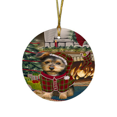 The Stocking was Hung Australian Terrier Dog Round Flat Christmas Ornament RFPOR55540