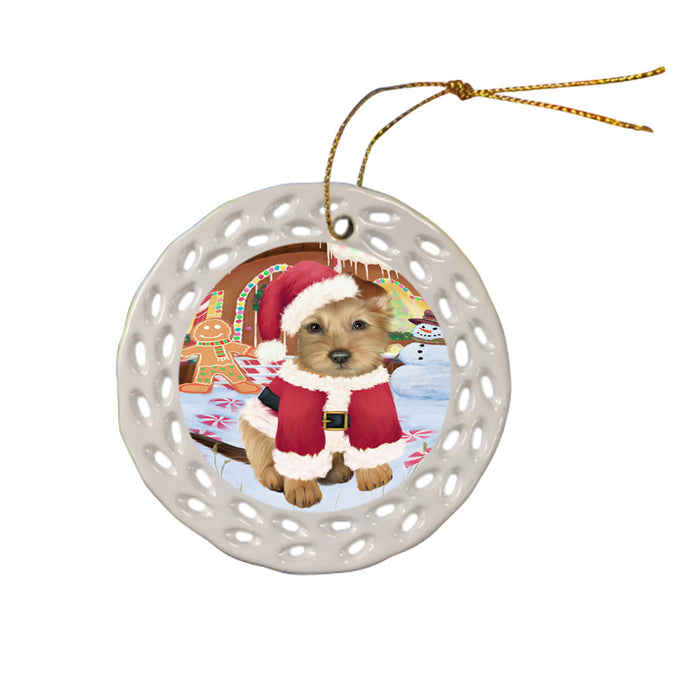 Christmas Gingerbread House Candyfest Australian Terrier Dog Ceramic Doily Ornament DPOR56513