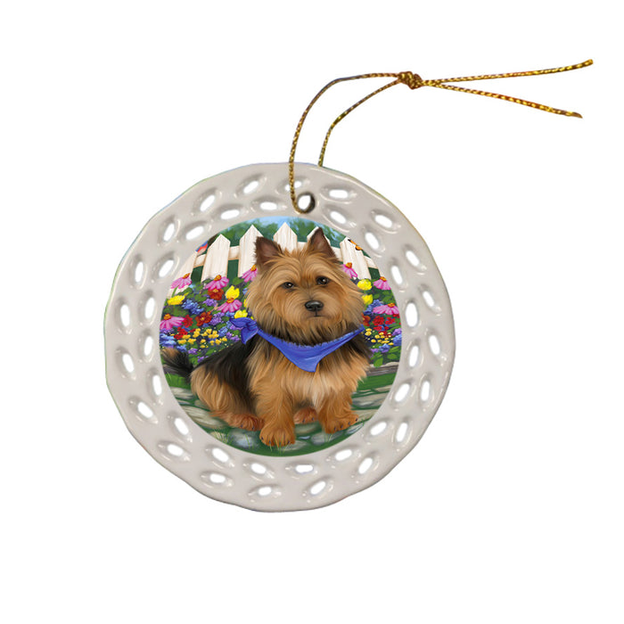 Spring Floral Australian Terrier Dog Ceramic Doily Ornament DPOR52230