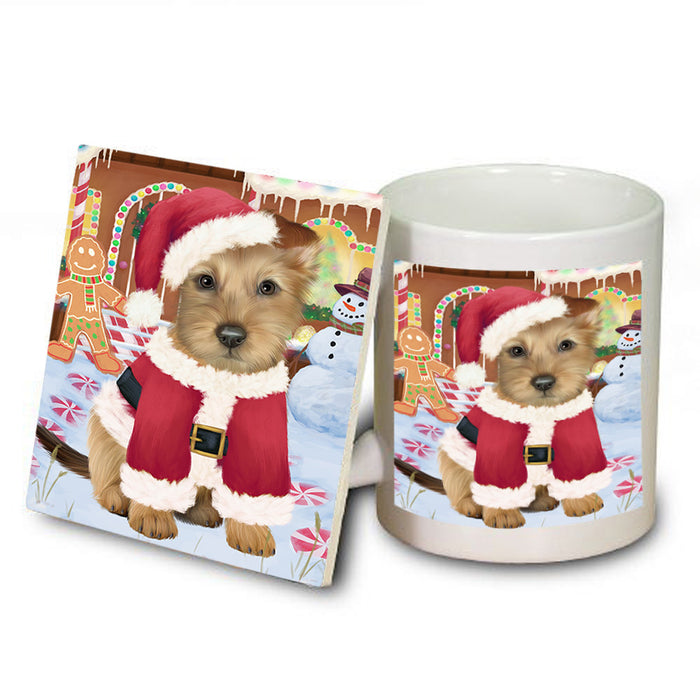 Christmas Gingerbread House Candyfest Australian Terrier Dog Mug and Coaster Set MUC56149