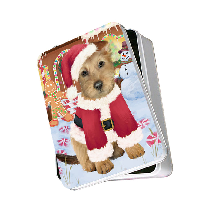 Christmas Gingerbread House Candyfest Australian Terrier Dog Photo Storage Tin PITN56076