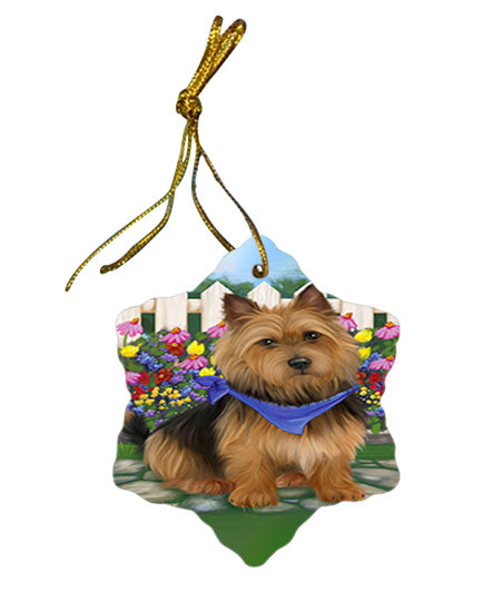Spring Floral Australian Terrier Dog Star Porcelain Ornament SPOR52221