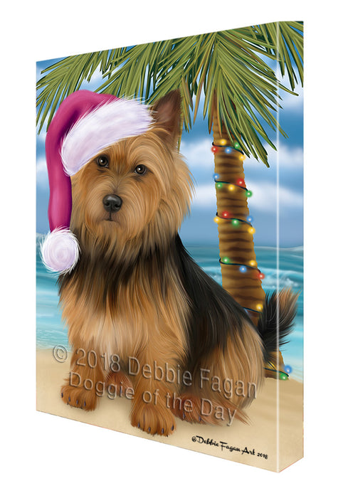 Summertime Happy Holidays Christmas Australian Terrier Dog on Tropical Island Beach Canvas Print Wall Art Décor CVS108629