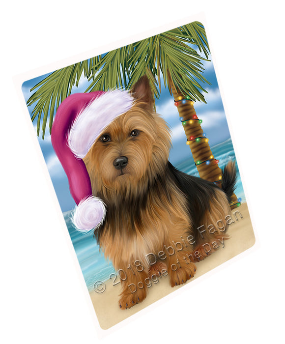 Summertime Happy Holidays Christmas Australian Terrier Dog on Tropical Island Beach Large Refrigerator / Dishwasher Magnet RMAG88068