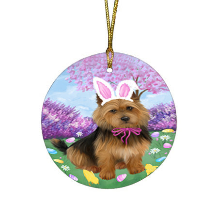 Easter Holiday Australian Terrier Dog Round Flat Christmas Ornament RFPOR57270