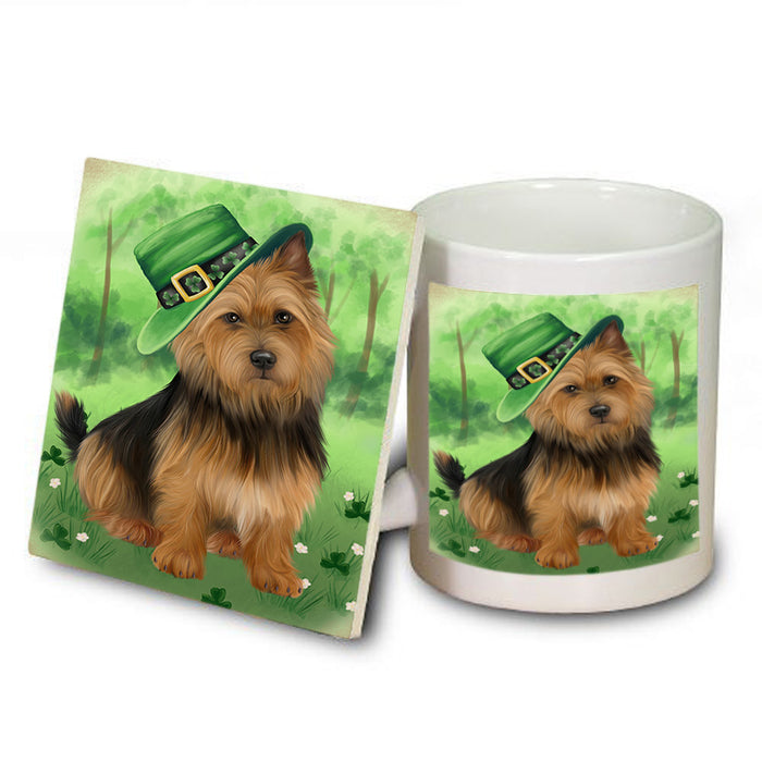 St. Patricks Day Irish Portrait Australian Terrier Dog Mug and Coaster Set MUC56965