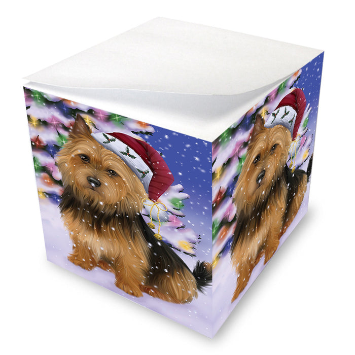 Winterland Wonderland Australian Terrier Dog In Christmas Holiday Scenic Background Note Cube NOC55375