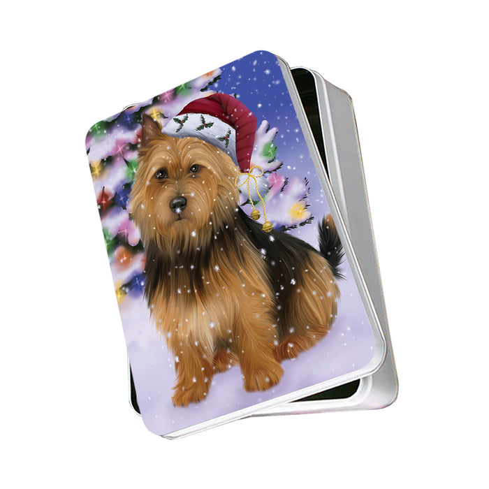 Winterland Wonderland Australian Terrier Dog In Christmas Holiday Scenic Background Photo Storage Tin PITN53672