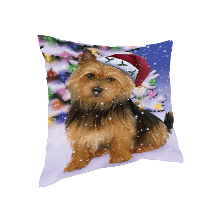Winterland Wonderland Australian Terrier Dog In Christmas Holiday Scenic Background Pillow PIL71540