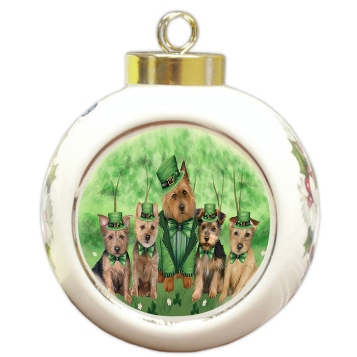 St. Patricks Day Irish Portrait Australian Terrier Dogs Round Ball Christmas Ornament RBPOR58101