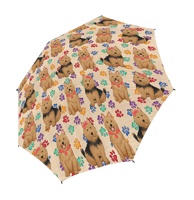 Rainbow Paw Print Australian Terrier Dogs Red Semi-Automatic Foldable Umbrella