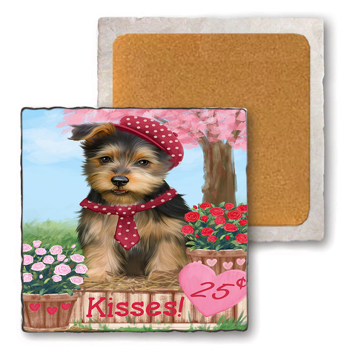 Rosie 25 Cent Kisses Australian Terrier Dog Set of 4 Natural Stone Marble Tile Coasters MCST50804