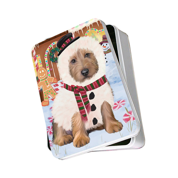 Christmas Gingerbread House Candyfest Australian Terrier Dog Photo Storage Tin PITN56077