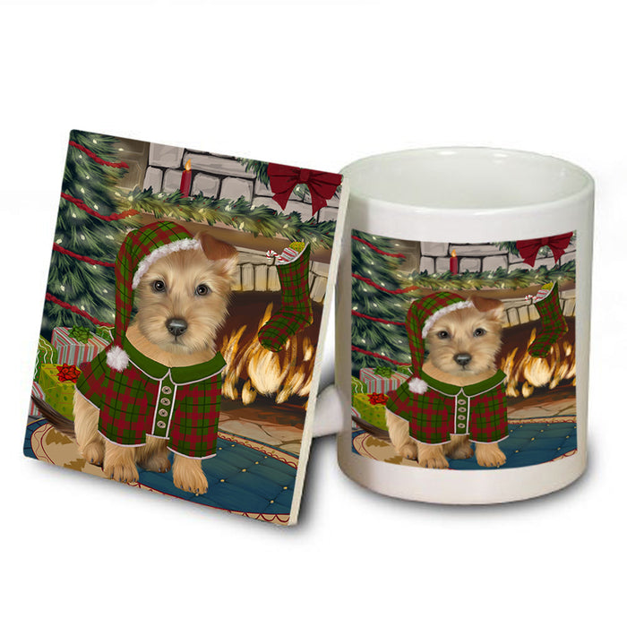 The Stocking was Hung Australian Terrier Dog Mug and Coaster Set MUC55177
