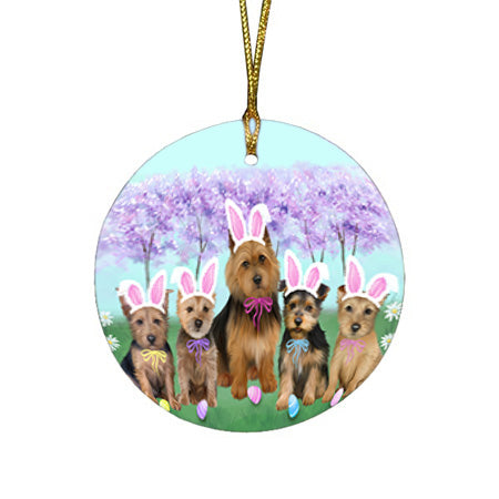 Easter Holiday Australian Terriers Dog Round Flat Christmas Ornament RFPOR57271