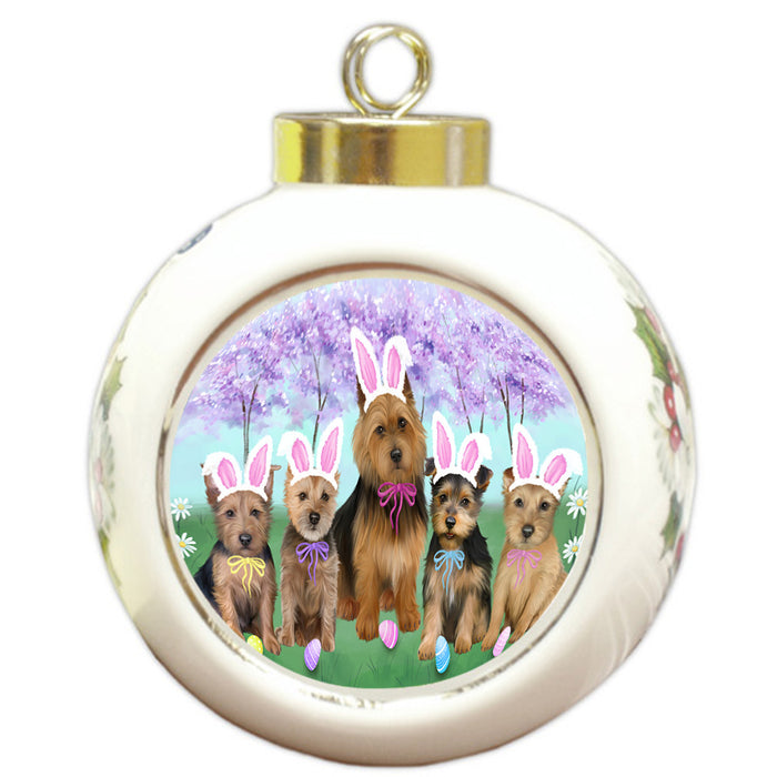 Easter Holiday Australian Terriers Dog Round Ball Christmas Ornament RBPOR57271