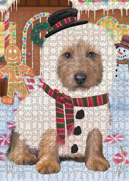 Christmas Gingerbread House Candyfest Australian Terrier Dog Puzzle with Photo Tin PUZL92832