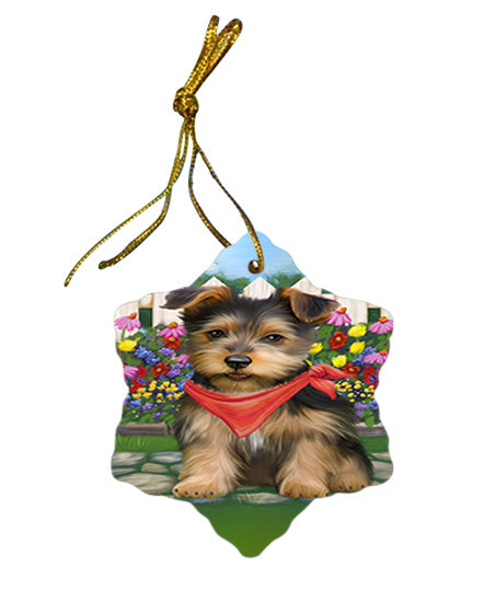 Spring Floral Australian Terrier Dog Star Porcelain Ornament SPOR52222
