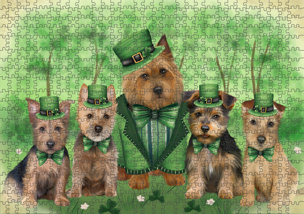 St. Patricks Day Irish Portrait Australian Terrier Dogs Portrait Jigsaw Puzzle for Adults Animal Interlocking Puzzle Game Unique Gift for Dog Lover's with Metal Tin Box PZL017