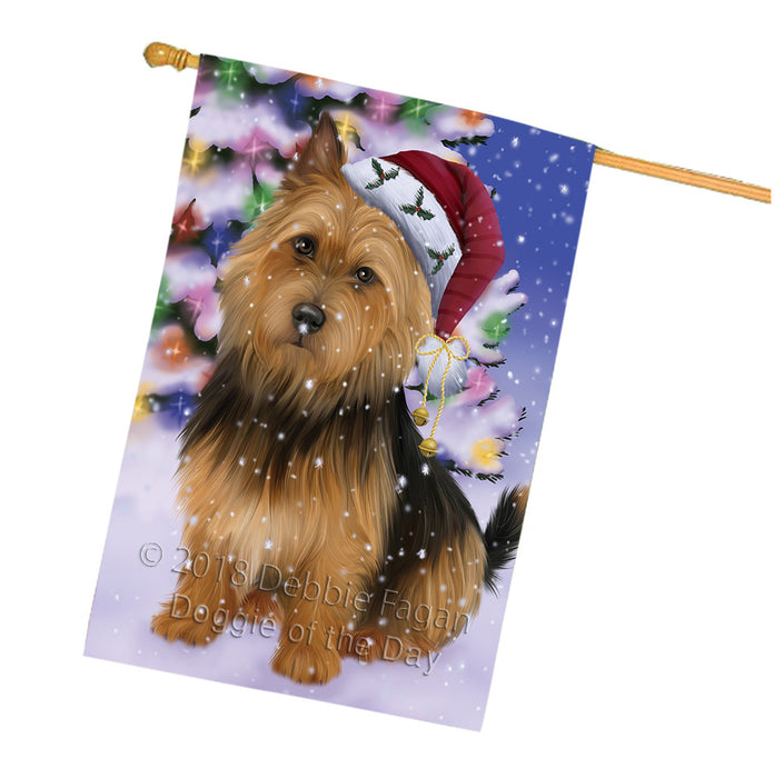 Winterland Wonderland Australian Terrier Dog In Christmas Holiday Scenic Background House Flag FLG53927