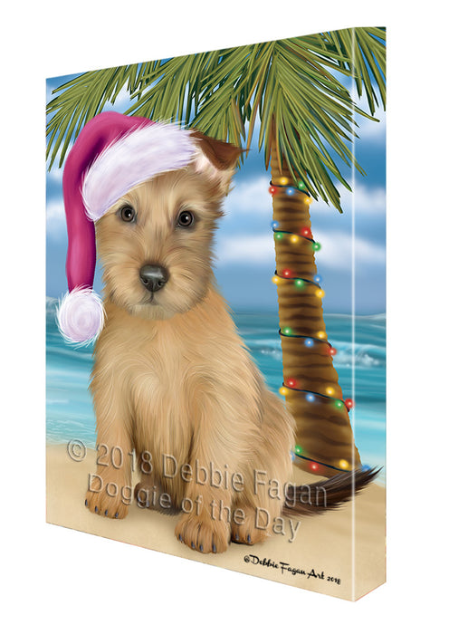Summertime Happy Holidays Christmas Australian Terrier Dog on Tropical Island Beach Canvas Print Wall Art Décor CVS108638