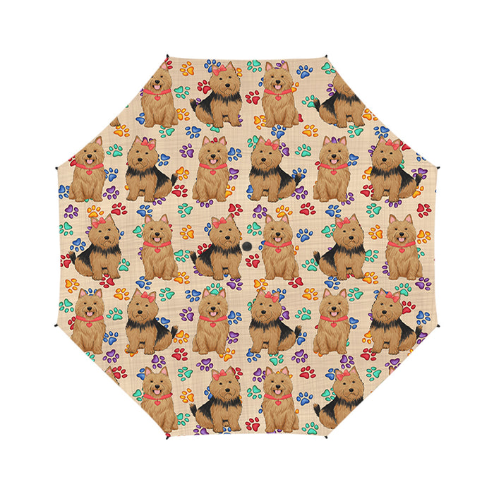 Rainbow Paw Print Australian Terrier Dogs Red Semi-Automatic Foldable Umbrella