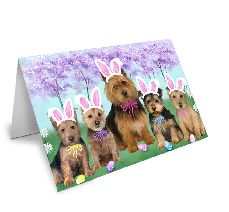 Easter Holiday Australian Terriers Dog Handmade Artwork Assorted Pets Greeting Cards and Note Cards with Envelopes for All Occasions and Holiday Seasons GCD76124