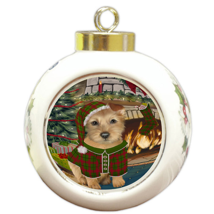 The Stocking was Hung Australian Terrier Dog Round Ball Christmas Ornament RBPOR55541