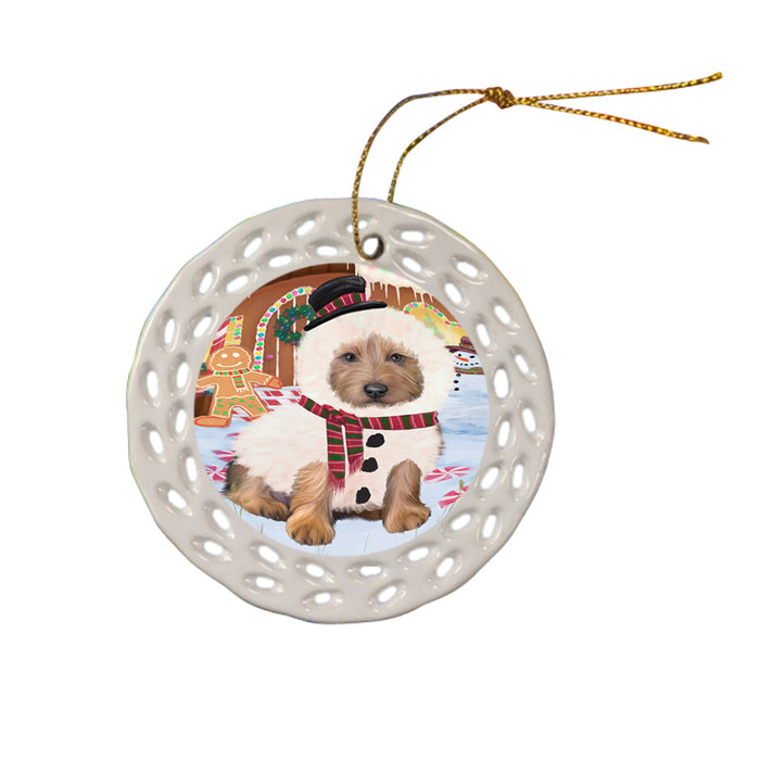 Christmas Gingerbread House Candyfest Australian Terrier Dog Ceramic Doily Ornament DPOR56514