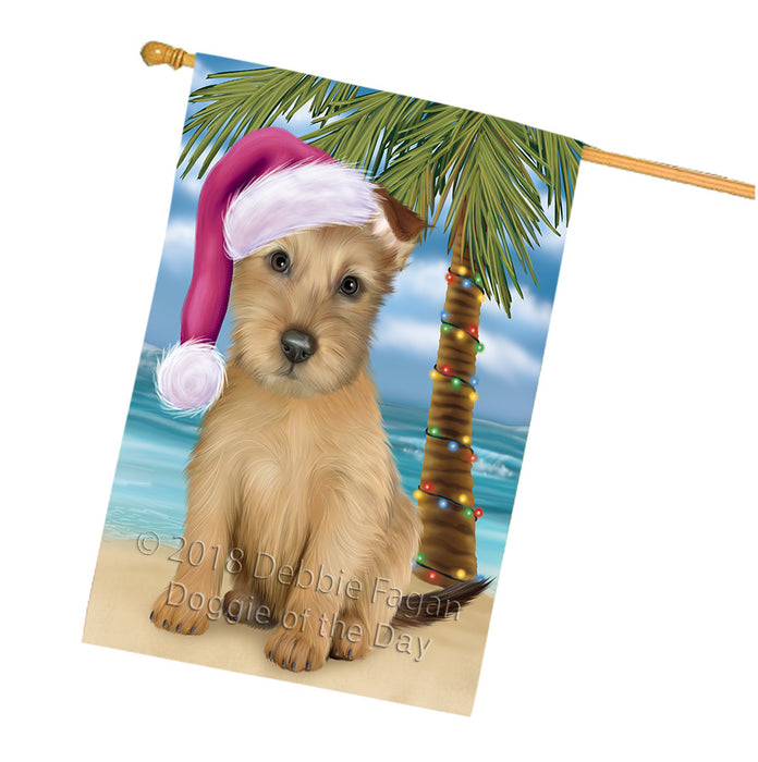 Summertime Happy Holidays Christmas Australian Terrier Dog on Tropical Island Beach House Flag FLG54730