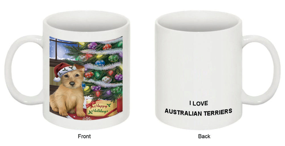 Christmas Happy Holidays Australian Terrier Dog with Tree and Presents Coffee Mug MUG48837