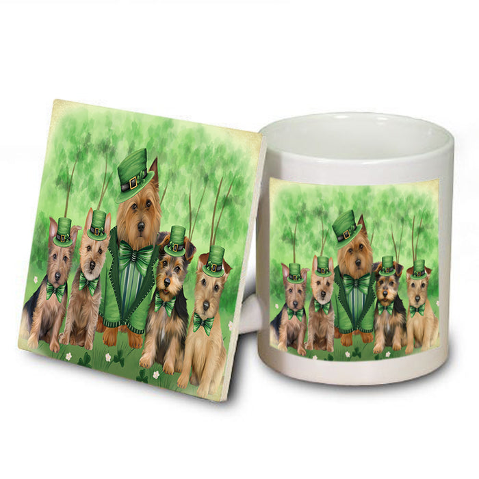 St. Patricks Day Irish Portrait Australian Terrier Dogs Mug and Coaster Set MUC56966