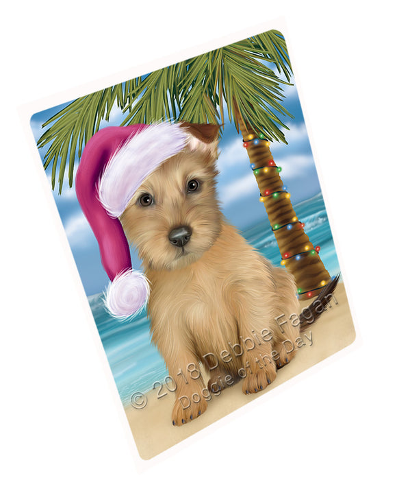 Summertime Happy Holidays Christmas Australian Terrier Dog on Tropical Island Beach Large Refrigerator / Dishwasher Magnet RMAG88074