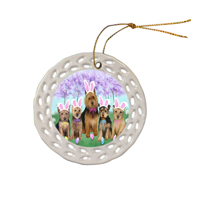 Easter Holiday Australian Terriers Dog Ceramic Doily Ornament DPOR57271