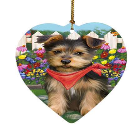 Spring Floral Australian Terrier Dog Heart Christmas Ornament HPOR52231