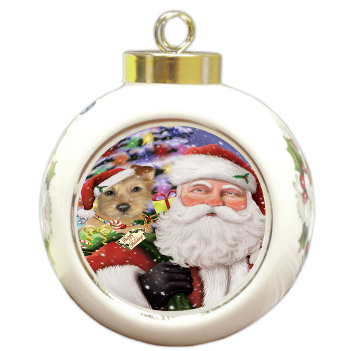 Santa Carrying Australian Terrier Dog and Christmas Presents Round Ball Christmas Ornament RBPOR53670