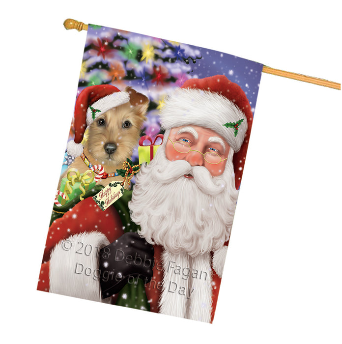 Santa Carrying Australian Terrier Dog and Christmas Presents House Flag FLG53868