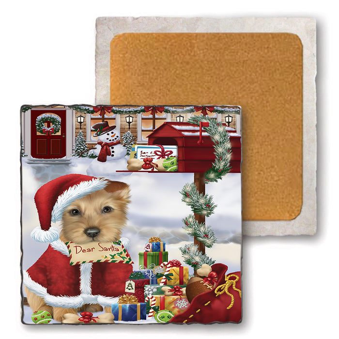 Australian Terrier Dog Dear Santa Letter Christmas Holiday Mailbox Set of 4 Natural Stone Marble Tile Coasters MCST48520
