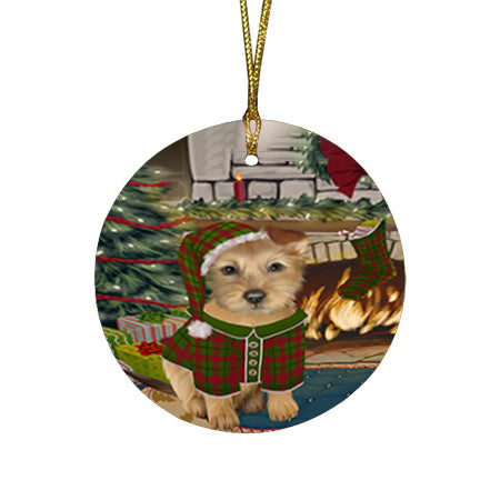 The Stocking was Hung Australian Terrier Dog Round Flat Christmas Ornament RFPOR55541
