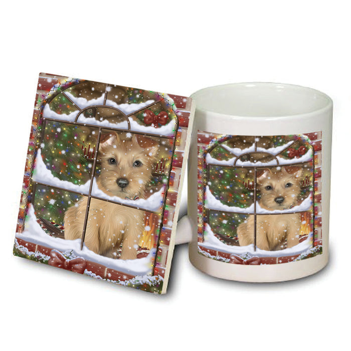 Please Come Home For Christmas Australian Terrier Dog Sitting In Window Mug and Coaster Set MUC53605